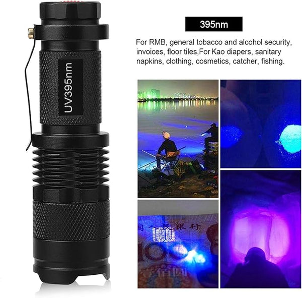 New UV LED Flashlight Blacklight Light Inspection Lamp Torch 395/365 NM, Ideal for Checking Notes, Credit Cards, Fluorescent Inks (395nm)