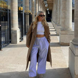 NEW Retails $95, Luxara Paris Lilac Loose Fit Pants, Blue Stripe, Sz S