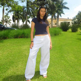NEW Retails $95, Luxara Paris Lilac Loose Fit Pants, White, Sz S