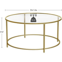 New in box! VASAGLE 35.4" Diameter Gold Steel Frame with 6mm thick Tempered Glass Top Round Coffee Table Retails $199+