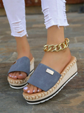 New Women Metal Decor Single Band Design Wedge Sandals, Vacation Baby Blue Sandals Sz 9