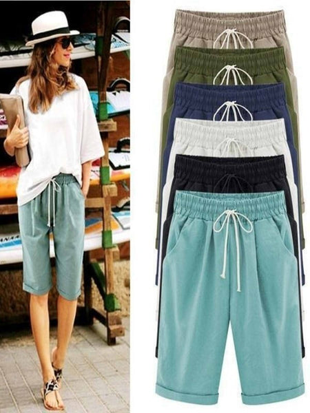 New Women's Casual Vacation Loose Cotton Shorts with Pockets, Light Blue Sz M! Retails $50US+