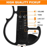 New Vangoa Silent Electric Solid Wood Metallic Black Violin Full Size 4/4, Ebony Fittings, Beginner Kit for Adults Teens, includes manual & hard case