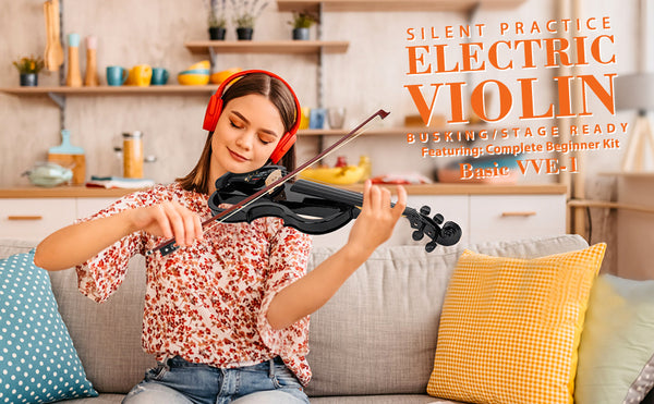 New Vangoa Silent Electric Solid Wood Metallic Black Violin Full Size 4/4, Ebony Fittings, Beginner Kit for Adults Teens, includes manual & hard case