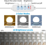 New LED Vanity Mirror Lights with 12 Stick On Dimmable Bulbs, 3000K 4500K 6500K & 10 Brightness Levels Adjustable, Plug in USB Cable, Hollywood Style Mirror Lights for Makeup Desk Bathroom Dressing Room