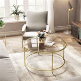 New in box! VASAGLE 35.4" Diameter Gold Steel Frame with 6mm thick Tempered Glass Top Round Coffee Table Retails $199+