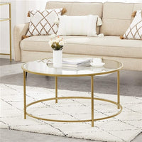 New in box! VASAGLE 35.4" Diameter Gold Steel Frame with 6mm thick Tempered Glass Top Round Coffee Table Retails $199+