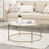 New in box! VASAGLE 35.4" Diameter Gold Steel Frame with 6mm thick Tempered Glass Top Round Coffee Table Retails $199+