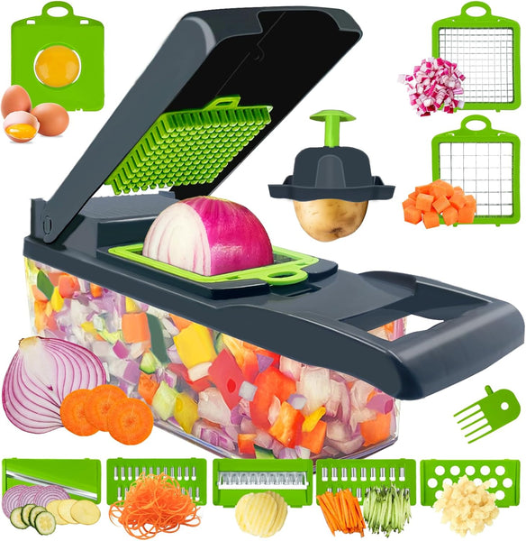 New Vegetable Chopper, Multifunctional 14-in-1 Kitchen Veggie Chopper Food Chopper with 8 Blades, Pro Onion Chopper Vegetable Cutter Slicer Dicer with Container for Potato, Salad