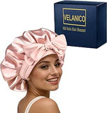 NEW Retails $50 Velanico Hair Bonnet, Silk Satin Hair Bonnet Sleeping Cap for Women, Soft and Comfortable Curly Hair Wrap Bonnet, PINK