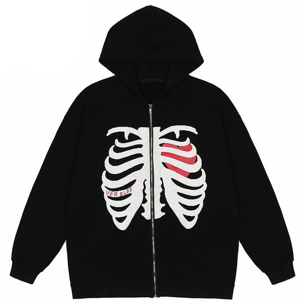 New VERBLEE Rib Cage Graphic Zipper Hoodie, Mens Sz M
