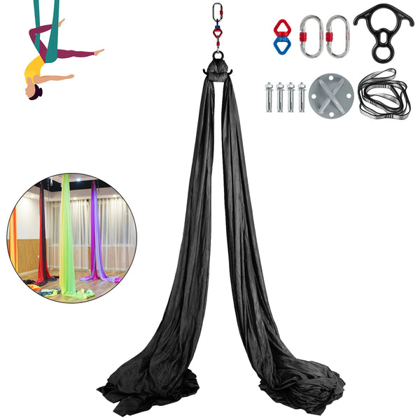 NEW Vevor Complete Aerial Silk Kit Trapeze Hammock 11 Yards fit Yoga Swing Stand Antigravity Silks 10Mx2.8M, Black! Retails $146+