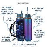 New Retails $47+ FAHRMOSIS 40 Oz Insulated Stainless Steel Water Bottle With Straw and Carrying Case - Violet Chrome