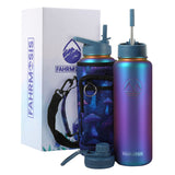 New Retails $47+ FAHRMOSIS 40 Oz Insulated Stainless Steel Water Bottle With Straw and Carrying Case - Violet Chrome