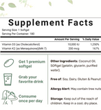 NEW 300 Capsules 2 In 1 Formal Vitamin D3 K2 Supplement Softgels Coconut Oil Enhancing Immunity BB 07/26