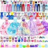 New VLUSSO 31 Piece Doll Clothes and Accessories Set for 11.5 Inch Dolls - Wedding Gown, 2 Party Dresses, 4 Mini Dresses, 2 Tops and Pants, 2 Swimsuits, 10 Shoes, 10 Bags - Fashion Theme - Ages 4-10