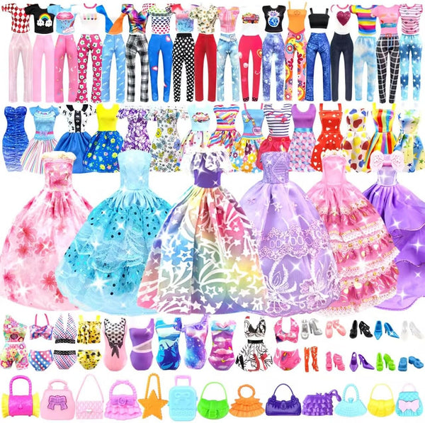 New VLUSSO 31 Piece Doll Clothes and Accessories Set for 11.5 Inch Dolls - Wedding Gown, 2 Party Dresses, 4 Mini Dresses, 2 Tops and Pants, 2 Swimsuits, 10 Shoes, 10 Bags - Fashion Theme - Ages 4-10