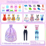 New VLUSSO 31 Piece Doll Clothes and Accessories Set for 11.5 Inch Dolls - Wedding Gown, 2 Party Dresses, 4 Mini Dresses, 2 Tops and Pants, 2 Swimsuits, 10 Shoes, 10 Bags - Fashion Theme - Ages 4-10