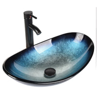 New in box! Wade Logan Beyo 13.8'' Tempered Glass Oval Bathroom Sink with Faucet Retails $178+ Blue