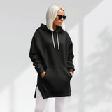NEW Retails $90+ The Warmy Oversized Hoodie Dress, First Ones Oversized Hoodies, Women's Casual Pullover Long Sleeve Split Hem - Color: Black - Size L