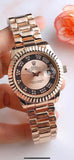 New Retails $65, R-O-L-E-X Inspired Dupe Women's High Quality 18K Rose Gold plated Stainless Steel Quartz Watch