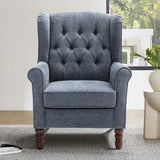NEW IN BOX Retails $820, Wayfair Button-Tufted Small Wingback Accent Chair with Rolled Arm and Thick Padded Cushion, Dark Blue Performance