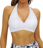 New Women Full Coverage Halter tie neck Bikini Top, White, Sz L