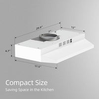 New SNDOAS 30 inch Under Cabinet Range Hood, Ducted/Ductless Convertible Kitchen Hood, Stainless Steel Vent Hood with LED Light,Under Cabinet Hood with 2 Speed Exhaust Fan,White