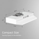 New SNDOAS 30 inch Under Cabinet Range Hood, Ducted/Ductless Convertible Kitchen Hood, Stainless Steel Vent Hood with LED Light,Under Cabinet Hood with 2 Speed Exhaust Fan,White