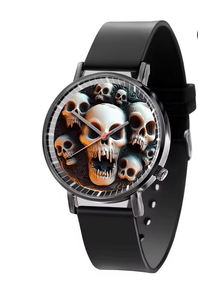 New White Skull Design Men's and Women's Quartz Watch Casual Black Silicone Gift Clock Wristwatch