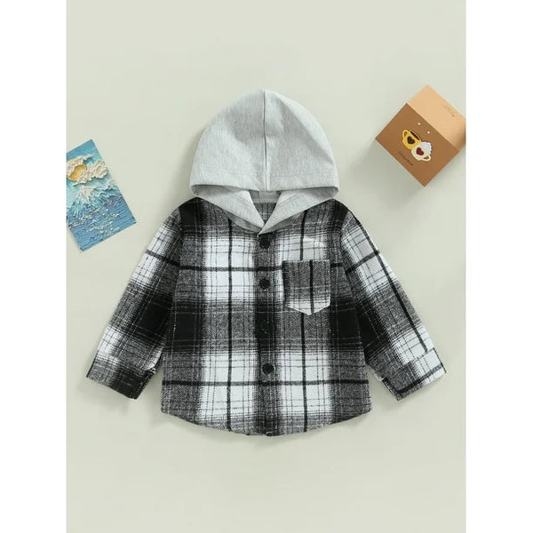New WIFORNT Toddler Baby Hooded Plaid Shirt, Casual Long Sleeve Button Down Fall Jacket Outwear Sz 2-3 Years