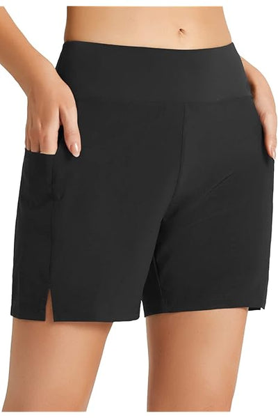 New Willit Women's Swim Board Shorts UPF 50+ High Waisted Swimming Shorts with Liner Pockets Black, Sz L