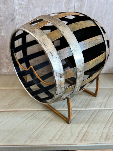 New Unique Barrel Shaped Metal Tabletop Wine Bottle Holder, 10" X 10"