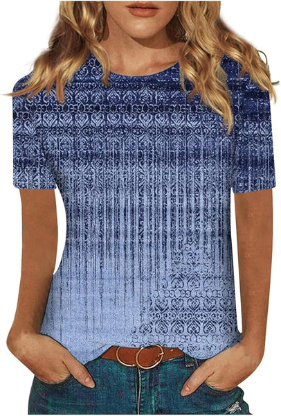 New Women's Short Sleeve Blue Print Tee Sz M