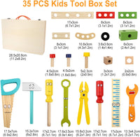 New in box! Aomola 35 Piece Tool Kit for Kids Wooden Tool Box Set with Colorful Tools Pretend Play Toys Gifts for Toddlers Boys Girls Educational Construction Toy