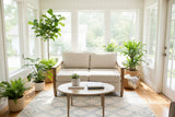 Retails $899+ New Indoor Eucalyptus Wood Love seat, Beige Cushions, Wood & Metal Frame