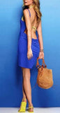 New Women's Spaghetti Strap Backless Wrap Midi Cover Up Dress, One Size, Blue