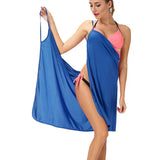 New Women's Spaghetti Strap Backless Wrap Midi Cover Up Dress, One Size, Blue