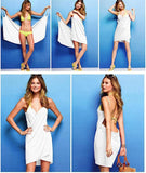 New Women's Spaghetti Strap Backless Wrap Midi Cover Up Dress, One Size, White