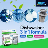 XROM Dishwasher Plant Based, Non Chemicals, Cleaner And Descaler, Removes Odors, Limescale & Detergent Build-Up, Removes Hard Water Stains, Powerful Descaling, 6 Tablets Per Pack