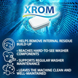 XROM Plant Based, Non Chemicals, Washer Cleaner 3 in 1 Formula, Removes Odors, Limescale & Detergent Build-Up, Removes Hard Water Stains, For Front and Top Load, 6 Per Pack (Original)