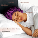 New Retails $45+ Yanibest Reversible Butter Satin Bonnet with Scrunchie, Amethyst Purple, includes elegant gift box!
