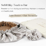 New Retails $45+ Yanibest Reversible Butter Satin Bonnet with Scrunchie, Grey, includes elegant gift box!