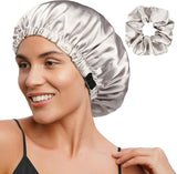 New Retails $45+ Yanibest Reversible Butter Satin Bonnet with Scrunchie, Grey, includes elegant gift box!