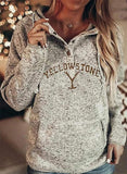 New Womens Long Sleeve Casual Pullover Drawstring Hoodie with Pocket Yellowstone Graphic Beige Letter Print  Sz XL!