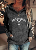 New Womens Long Sleeve Casual Pullover Drawstring Hoodie with Pocket Yellowstone Graphic Print Grey/Black Sz L!