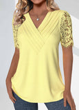 New Bright Yellow Lace Short Sleeve V Neck T Shirt Sz 2X! Retails $46+