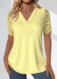 New Bright Yellow Lace Short Sleeve V Neck T Shirt Sz 2X! Retails $46+