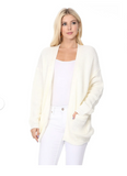 New YEMAK Women's Long Sleeve Chunky Waffle Knit Open Front Sweater Cardigan Ivory Sz M/L