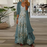 New ERTYM Youthful Ditsy Floral Print Maxi Dress With Thin Jacket Two Piece Outfit Green Sz XL! Retails $75+